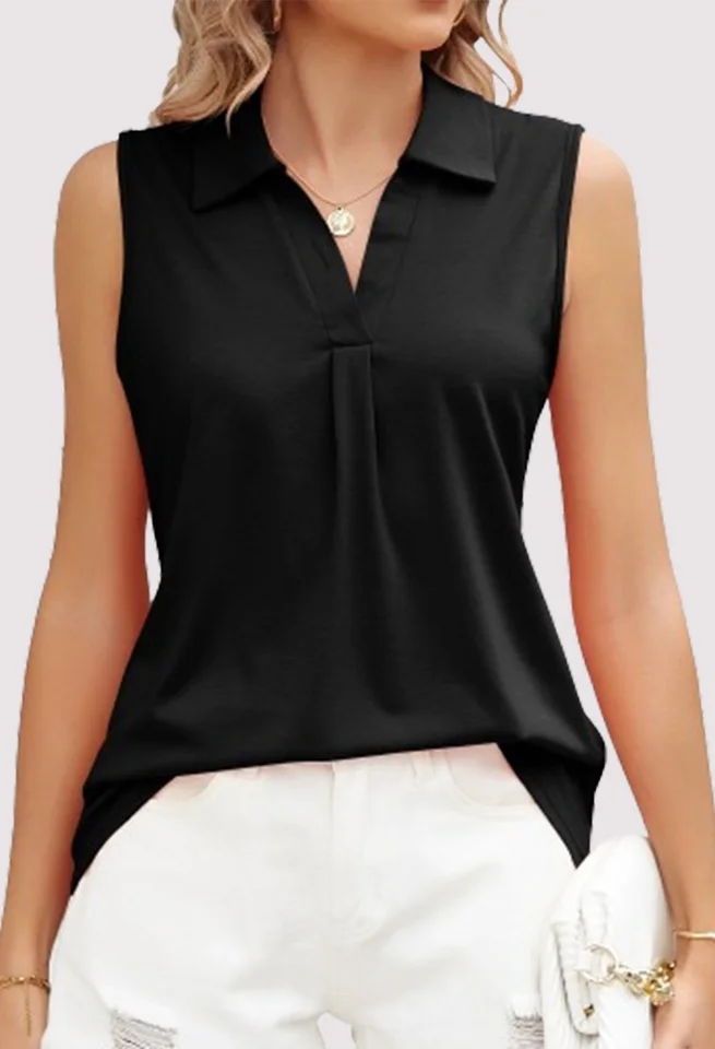 Dámske tričko bez rukávov letné pólové obojok Tank Top Office Lady Elegantné vesty Topy
