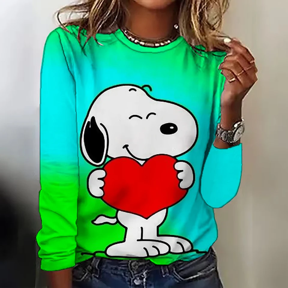 Dámske tričko s dlhým rukávom Kawaii O-NECK S-3XL SNOOPY Roztomilé vysokokvalitné 3D tlačené nové dámske oblečenie pre mládež