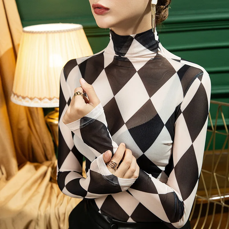 Dámske tričko Tričko Turtleneck MASILNA Color Lady Tees s dlhým rukávom Jeseň Zimné dámske odevy Všetky zápasové ženské tričká