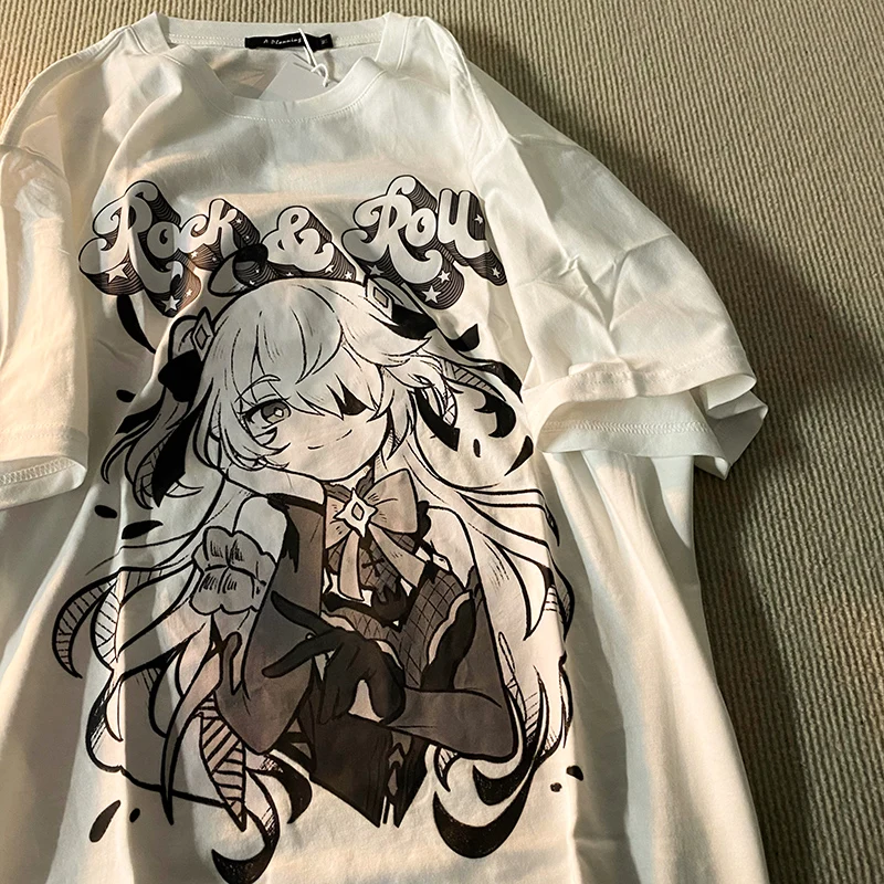 Dámske tričká Harajuku estetické gotické punk karikatúry nadmerne nadmerné tričko ženské letné krátke rukávy O-krk Ženské oblečenie Topy