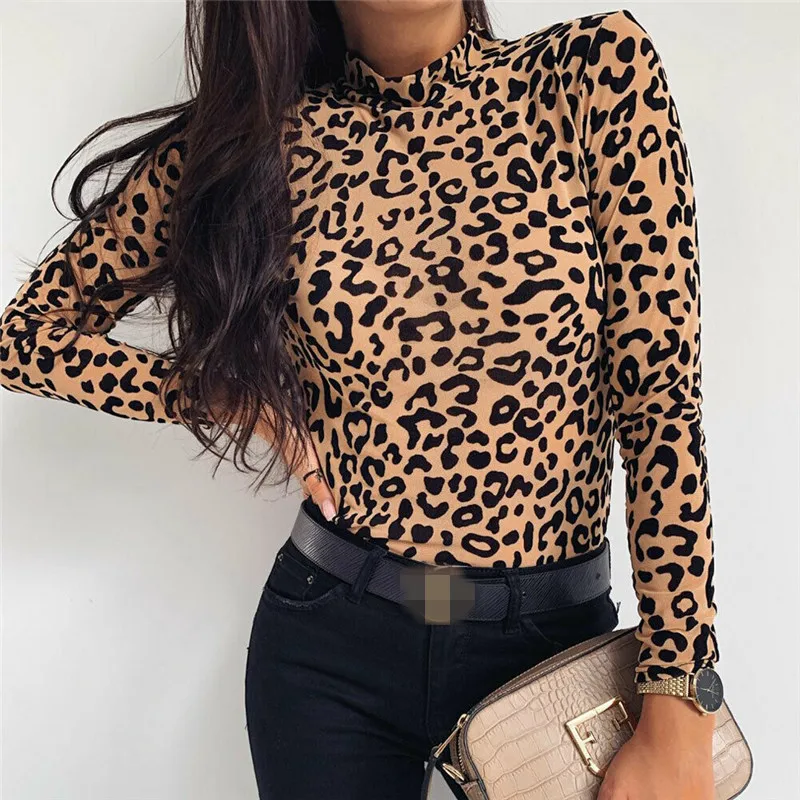 Dámske tričká módne leopard tlače korytnaté vrcholy