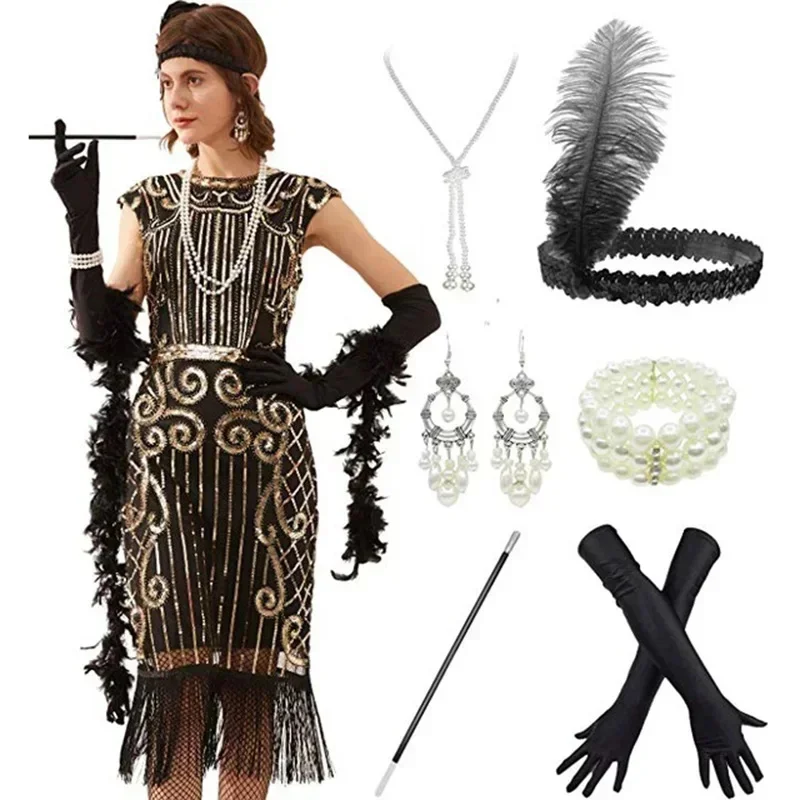 Dámske veľké Gatsby Cosplay reťazec Charleston 20. roky