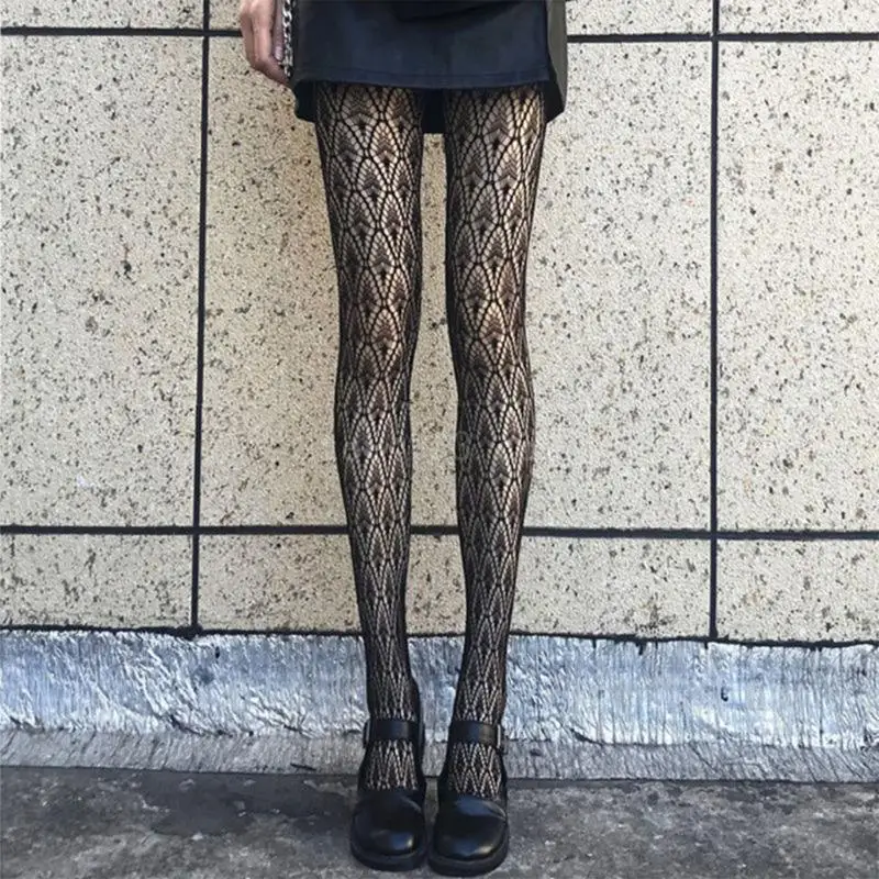Dámske vintage geometrické vzorované vzorované rybárske pančuchové pančuchy pančuchy spodná bielizeň Sexy duté na jacquard pančucháče legíny