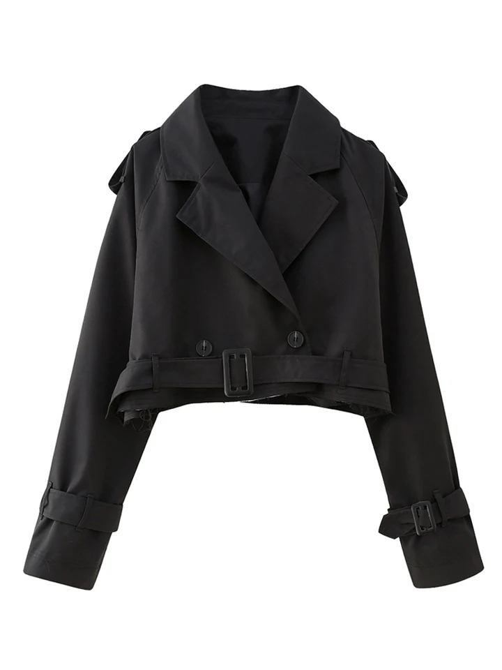 Dámske vintage Streetwear orezané zákopový kabát 2025 Brees Double Breast Swarge Spring Jacket Female Top Outfit