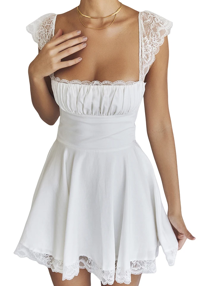 Dámske vintage šaty A-line krátky rukáv Ruched Busta Mastá farba Flowy mini šaty