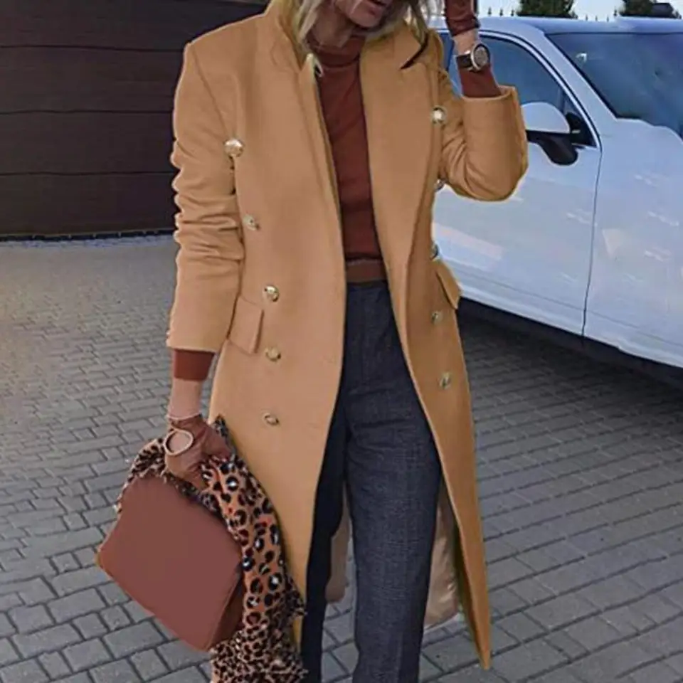 Dámske vlnené zmesi kabát Slim Fit Pass Color Dvojpriestlovaná teplá vlnená kabát Jeseň Zima zimná zimná zimná zimná kabát