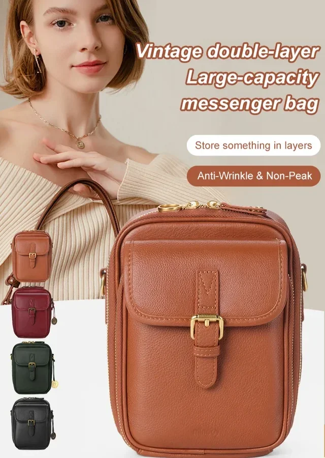 Dámske vrecko na vinobranie veľkú kapacitu dvojvrstvové vrecko na rameno Skladovanie Príležitostné anti-vrátenie mini crossbody cestovanie