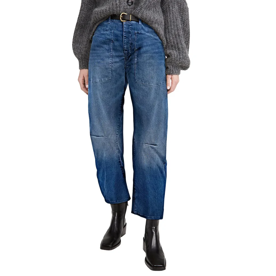 Dámske vreckové džínsy s vysokým pásom s širokouhlou nohami Denim členky členky s vreckami