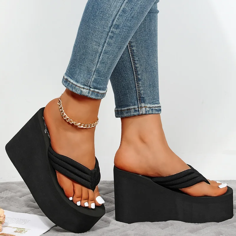 Dámske vysokohorské papuče ženské letné platformy Flip-flops plážové topánky kliny klip sandále Príležitostné vonkajšie nosenie topánky