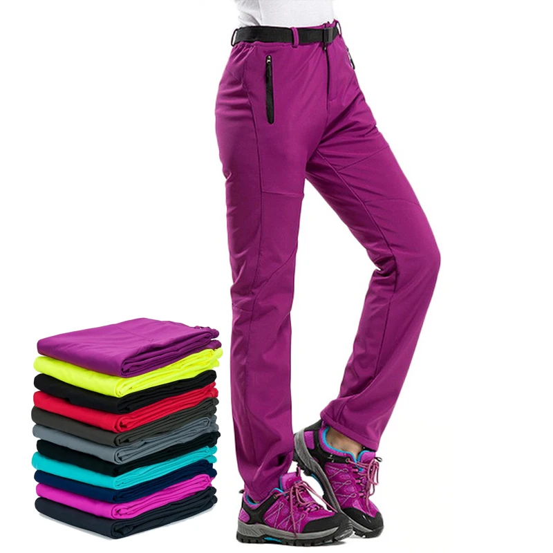 Dámske zimné turistické strečové nohavice Outdoor Sports Fleece Softtshell nohavice horské lyžovanie trekkingové vodotesné nohavice Žena