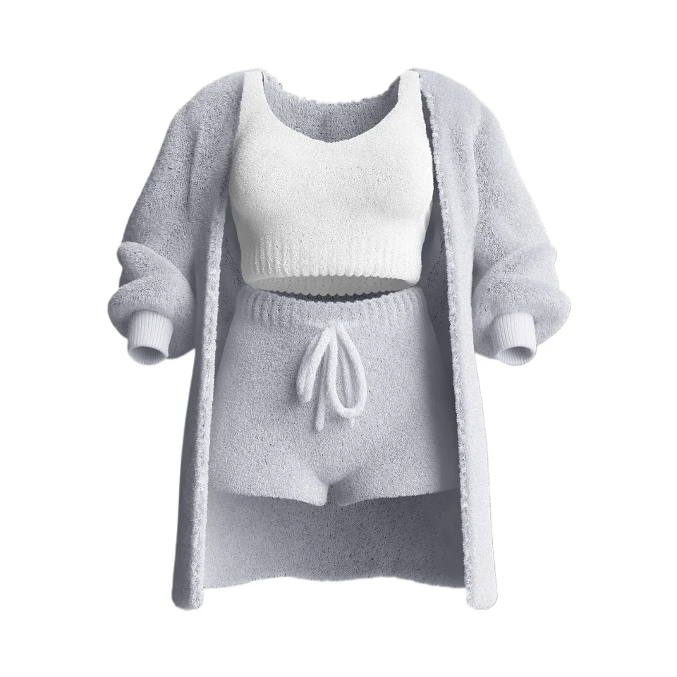 Dámske útulné pletené súpravy O outfity o krk orezané vrcholy s dlhým rukávom Fleece teplé kapucňové kardiganové kraťas