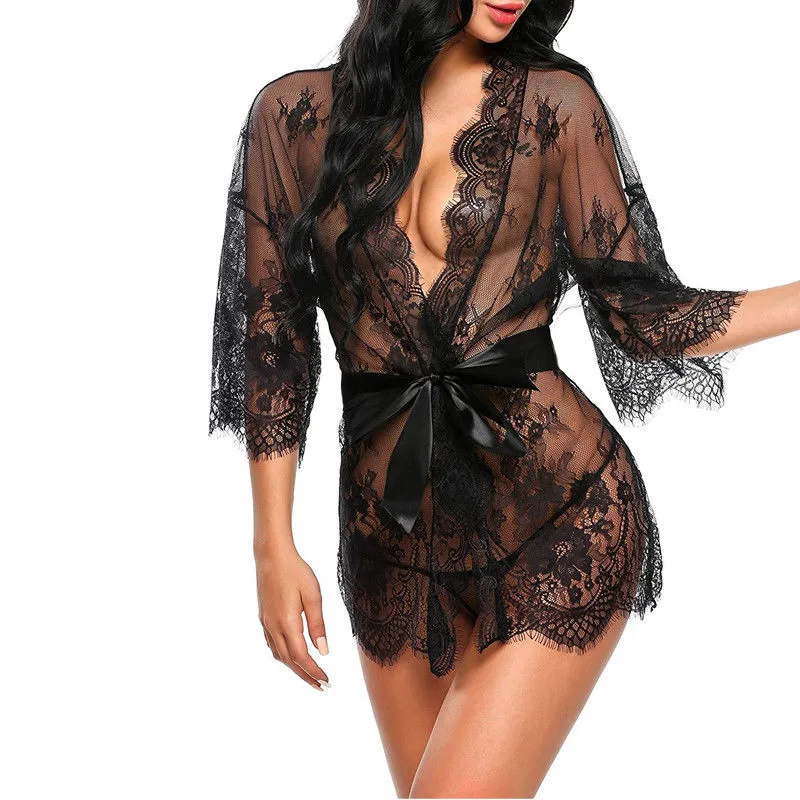 Dámske čipky spodná bielizeň Sleepdress plus veľkosť čierne dámy nočné oblečenie Sexy Pozrite sa, aj keď spodná bielizeň špagety remienok Chemise