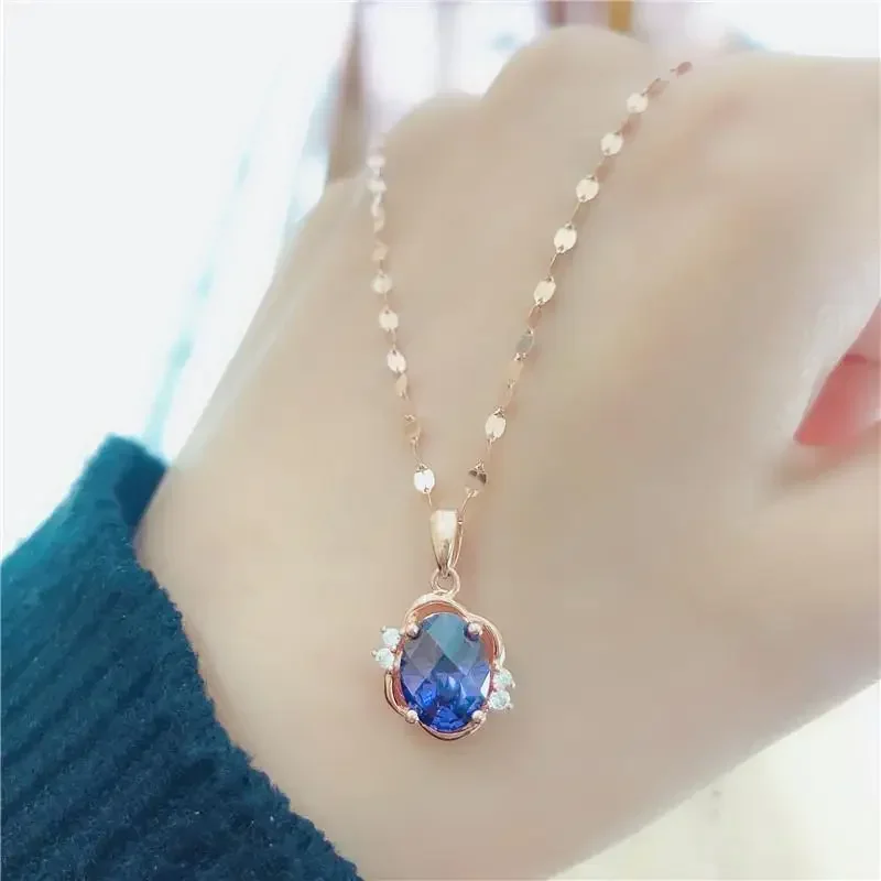 Dámske šperky 585 Fialové zlato vykladané zafírové oválne krištáľové reťaze žena vynikajúce elegantné kúzlo 14k ružové zlato prívesok