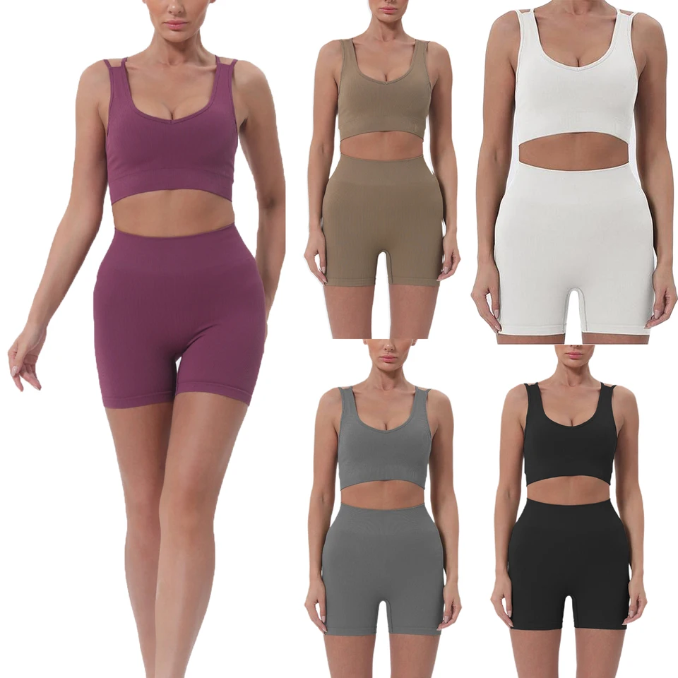 Dámske športové obleky jogy súpravy Cvičenie oblečenia Gymwear bez rukávov bez rukávov + vrcholy s vysokým pásom 2ks set s rýchlym sušením aktívnym oblečením