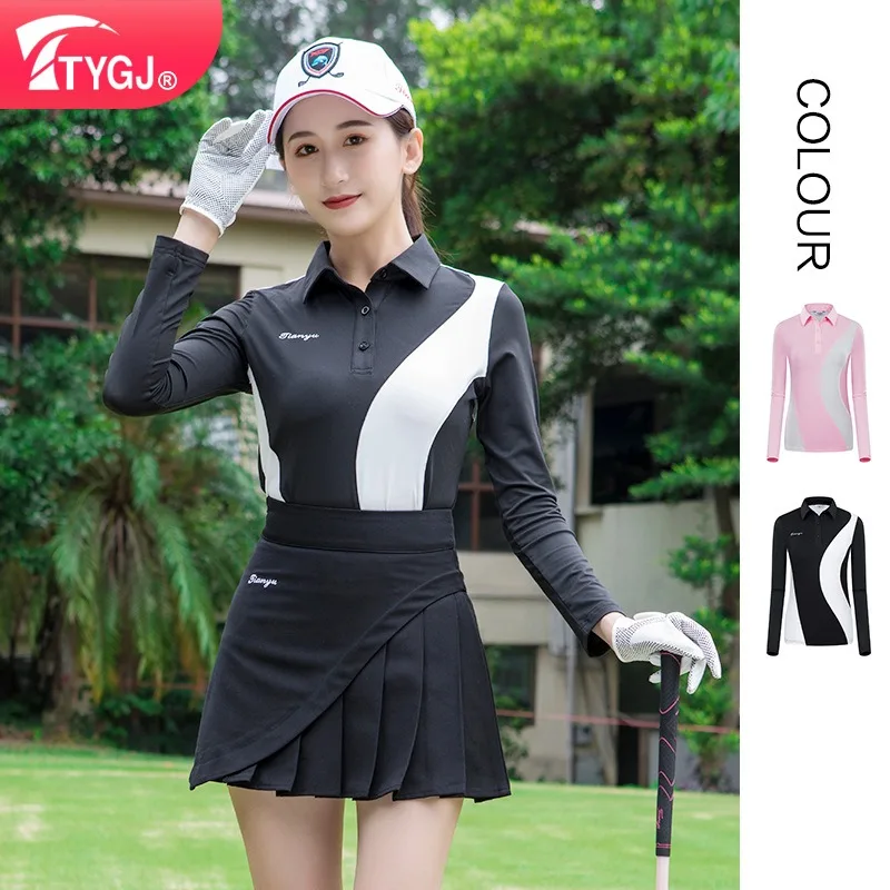 Dámske športové tričko s dlhým rukávom TTYGJ Golf Clothing Dámske rukávy s golierom pre chudnutie a jeseň/zimné slnečné krémy rýchle sušenie módy