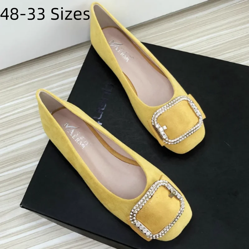 Dámske štvorcové špičky Flat Crystal Buckle Žlté kŕdle huba hubičky široké zapadajú do sklzu bez podpätkov plus veľkosti 34 48 28 cm čierna