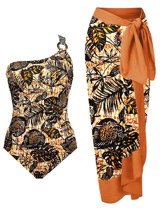Dámsky kvetinový výtlačok Backless Beach Exit 1 -Piece Fashion Swimsuit a Midi Dress 2023 Jedno rameno žien žien žien