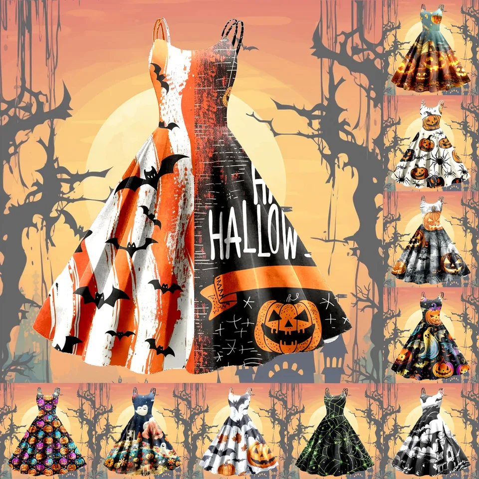 Dámsky módny halloween tlačený sexy remienok bez ramienok Gothic Cocktail šaty punk, vintage šaty. Kórejské recenzie veľa oblečenia