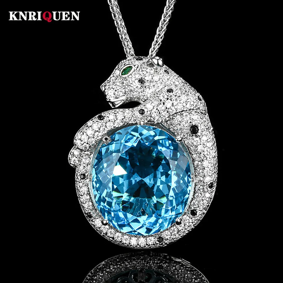 Dámsky retro 18*20 mm rubíny topaz akvarínový leopard prívesok Náhrdelník Gemstone Cockstone Party Fine Jewelry Accessories Darček darček