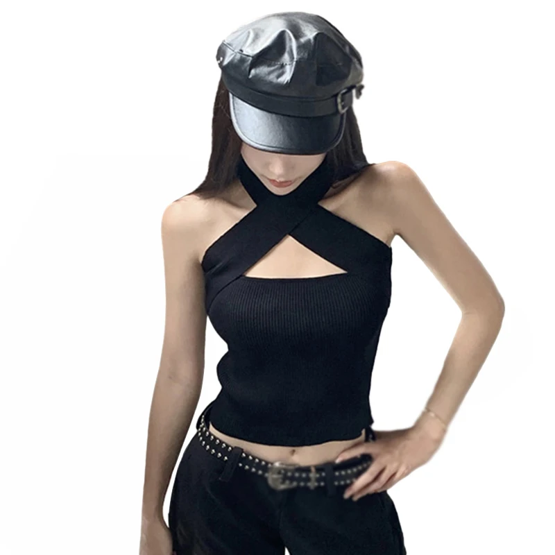 Dámsky sexy criss kríž ohláňací rukáv bez rukávov predný backless cami plodina Top Clubbing košele