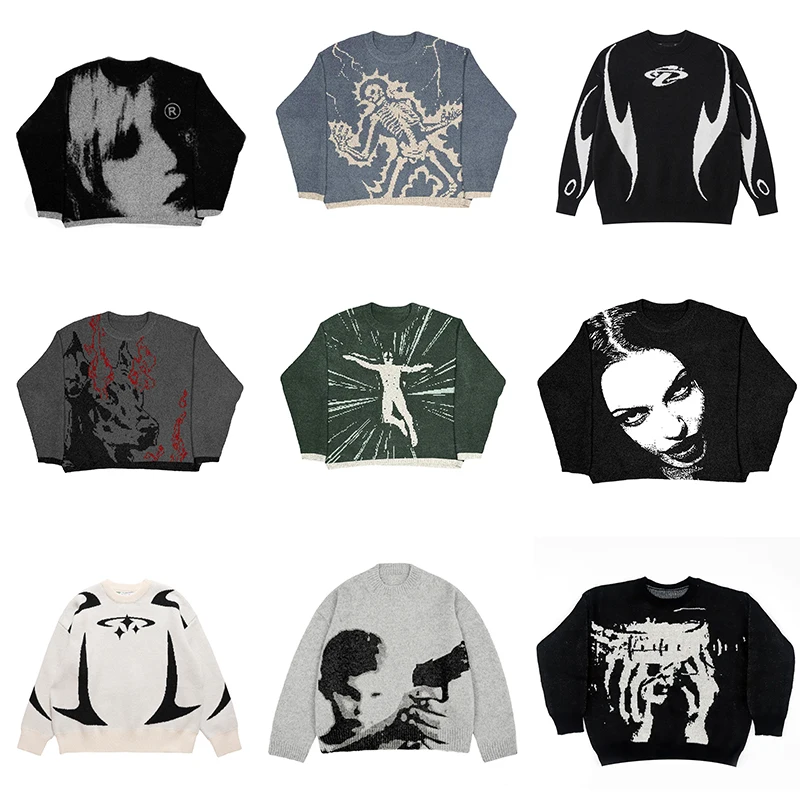 Dámsky sveter pullover mikina s dlhým rukávom zimné vintage tlače vzor obliekania hip hop nadmerne anime pletený sveter emo