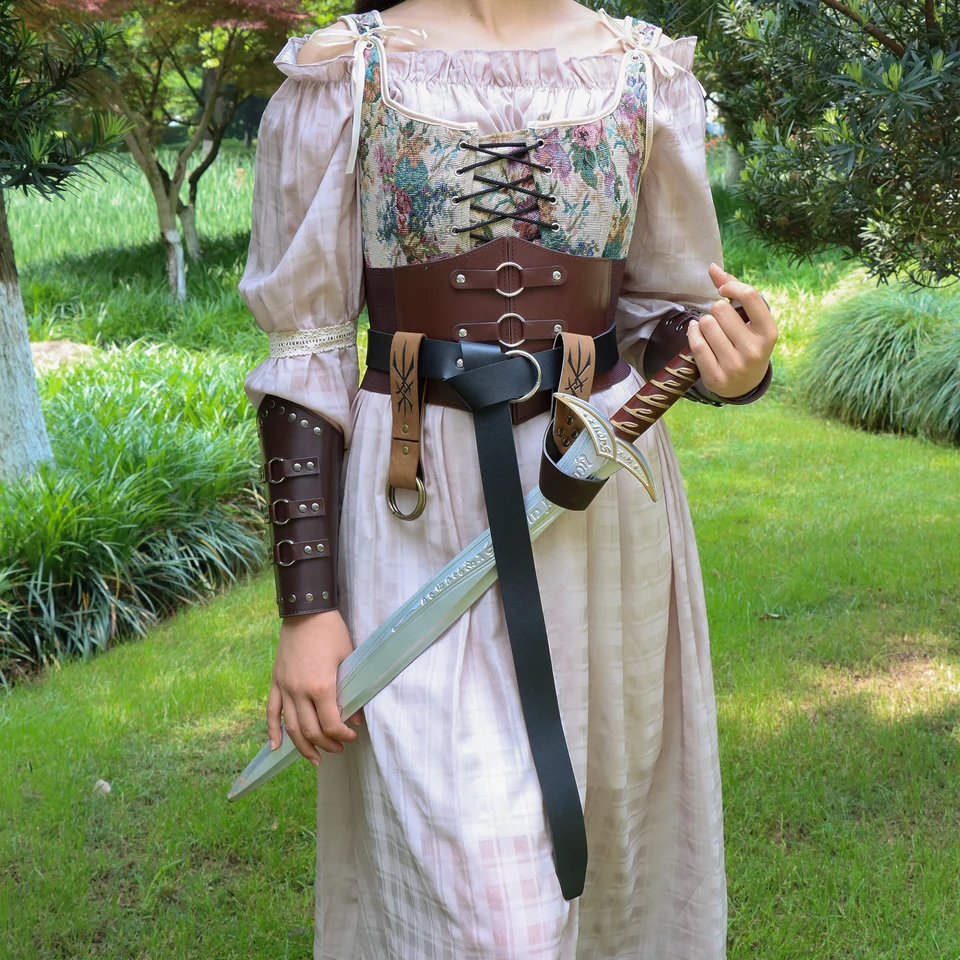 Dámsky vintage kostým viking kostým PU kožený pásový pás náramok pre Larp a Cosplay Renaissanc