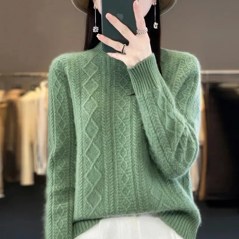 Dámsky vlnený sveter 2024 Nová jeseň Half Turtleneck pletené pulvovery Príležitostné pevné základné svetre femael Soft Knit Squant Full