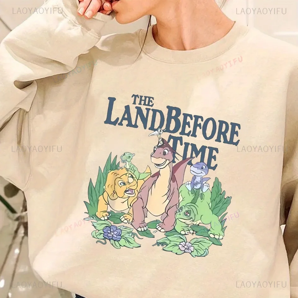 Dámsky útulný fleece lemovaný dinosaura Letter Tlač mikiny Príležitostné posádky Krch dlhý rukáv s novinkou novinky Trending