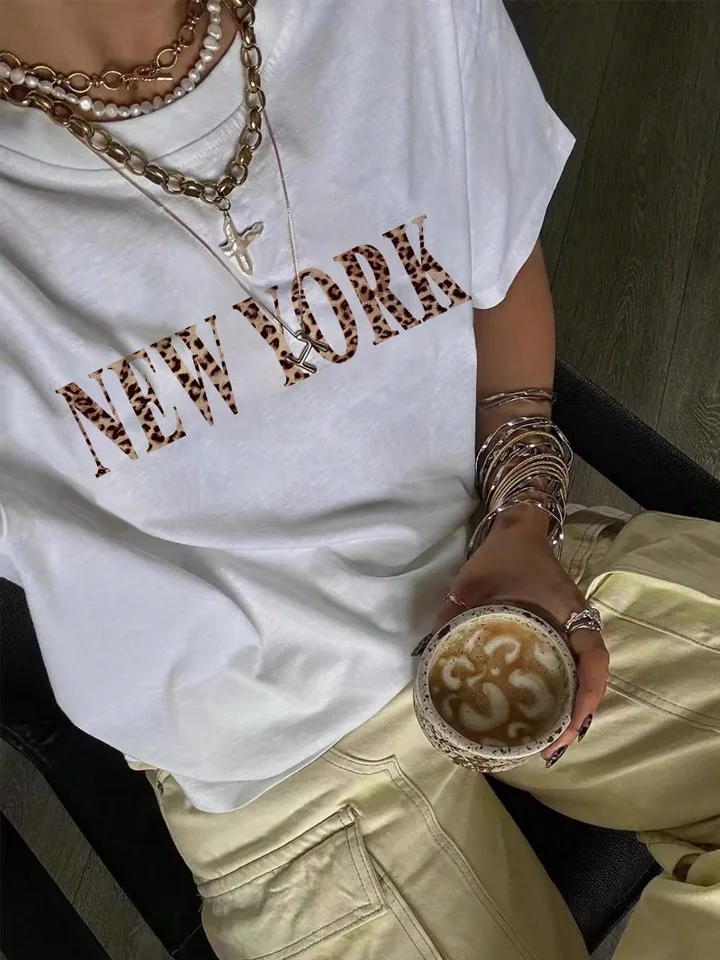 Dámsky štýl BM New American Retro New York Vytlačený vrchol s krátkym rukávom pre letné módne pohodlné a jednoduché tričko