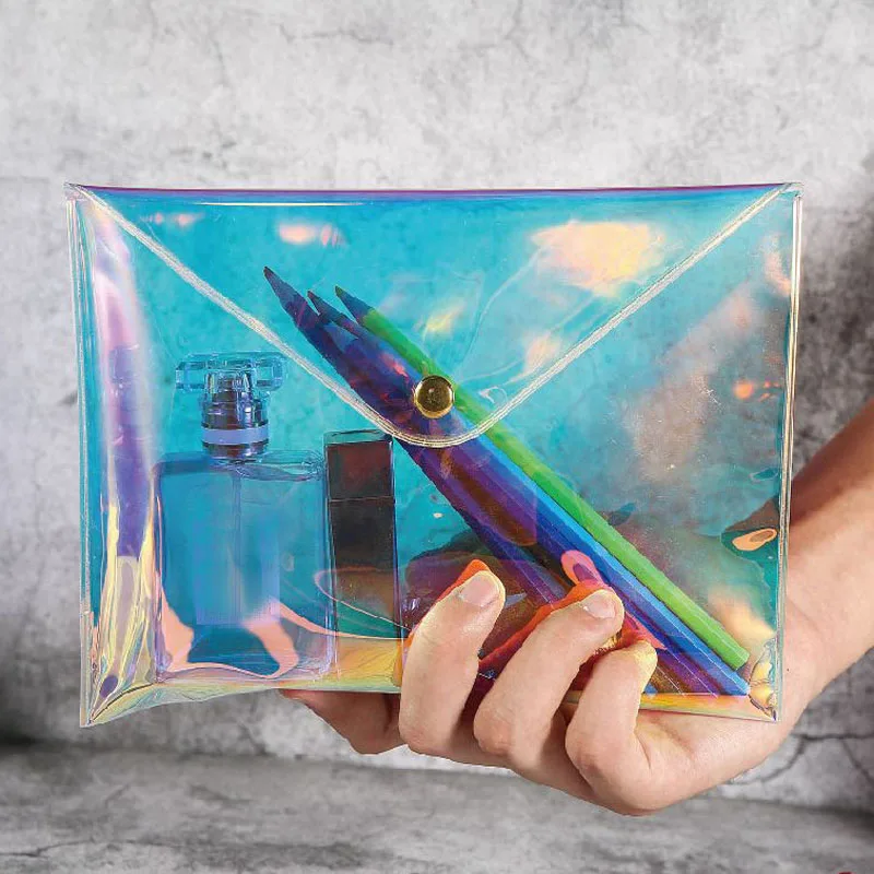 Dámy jasné make -up tašku módne laser Transparentné kozmetické tašky dokument ceruzka pre prenosné organizátor