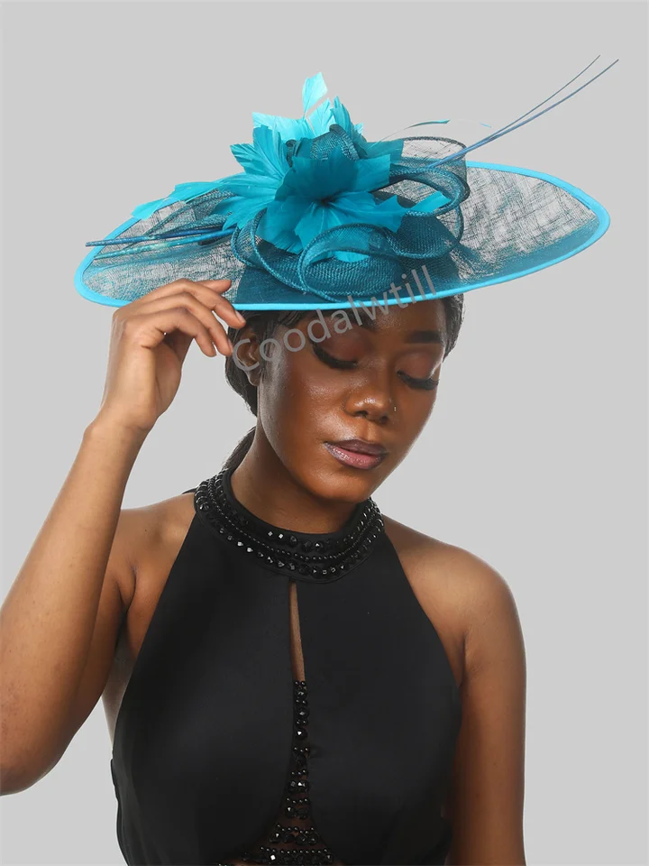 Dámy veľký fascinátor klobúk Ženy Svadba Kentucky Derby Prihedná dámska večierok Church Millinery Cap Cap Veľká kaprhová čiapka femme