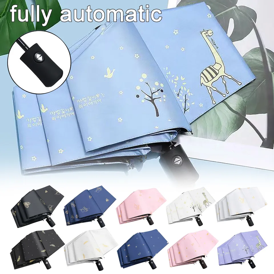 Dáždnik Men Ženy Windproof Compact Umbrella Automatické skladacie slnečné zastrešovanie dážď a slnečno s dvojitým použitím anti-ultrafialového dáždnika