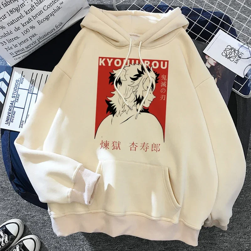 Démon Slayer Japan Anime Men Men Ženy kapucňa Rengoku Kyoujurou tlač plus veľkosť kapucňu Harajuku Unisex mikina pullover