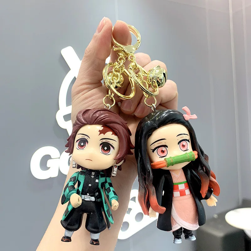 Démon Slayer Keychain Anime Kimetsu Váš fazuľa roztomilý Tanjiro Doll Keyring Bag Bat