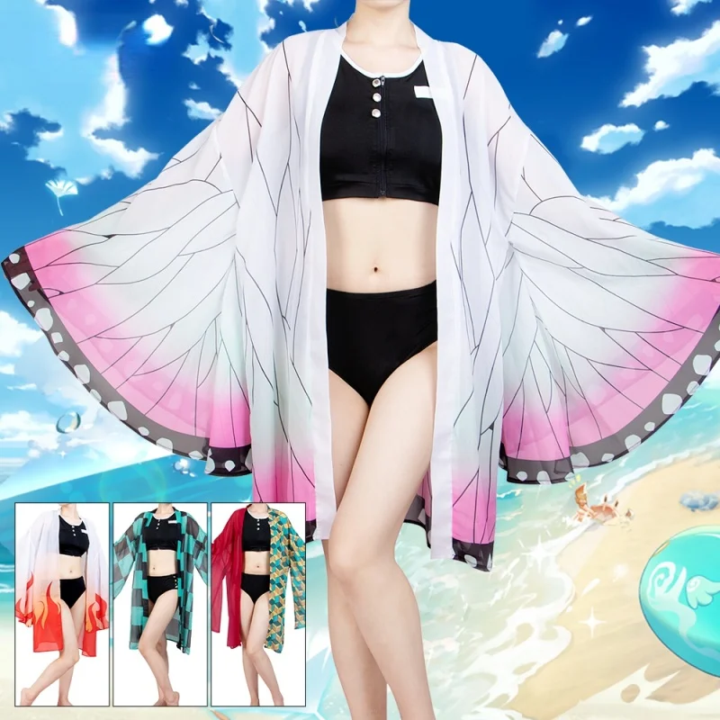 Démon Slayer Kochou Shinobu Bikini plavky Kimono Cardigan zakryte anime letný plavky