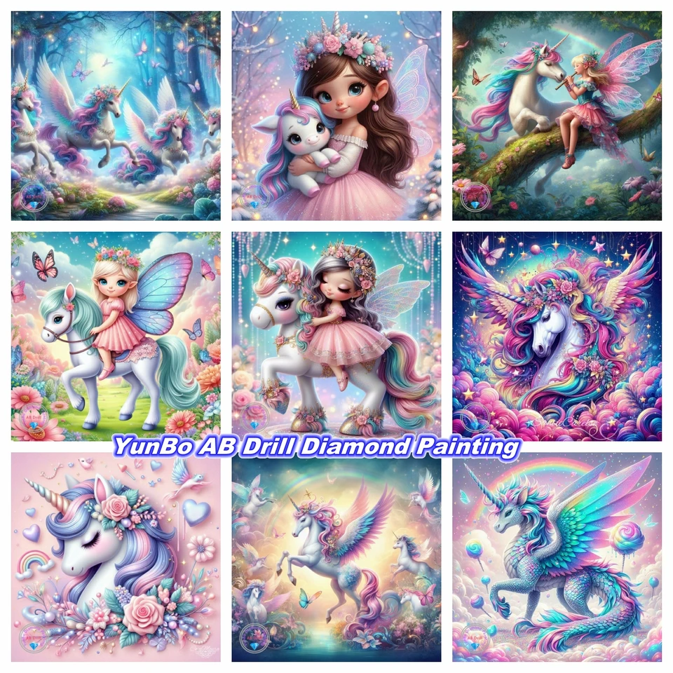 Dúha jednorožec Elf dievča DIY AB Diamond Painting Fantasy Karika