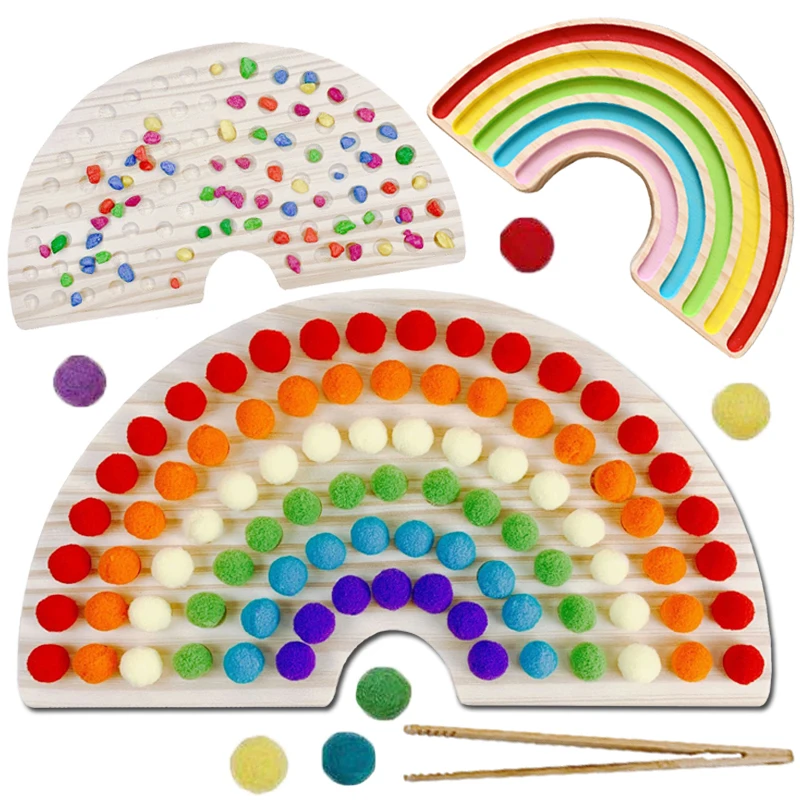Dúhová doska Drevené hračky Baby Montessori Vzdelávacie hračky farby Triedenie zmyslové Nordické drevené hračky Clip Beads Games Darček pre deti
