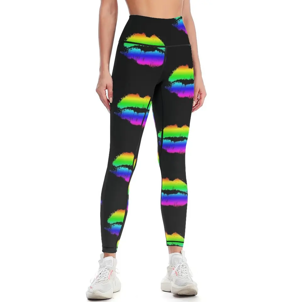 Dúhové pery leggings telocvičňa nosí vysoký pás aktívny opotrebenie harémové nohavice dámske legíny