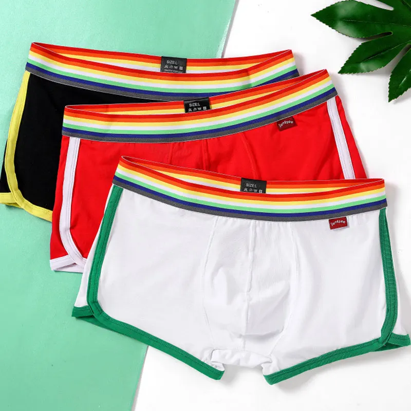 Dúhové pásové boxershorts Men Boxers Mužské spodné prádlo nohavičky bavlnené šortky boxer mládež priedušné pohodlné spodky