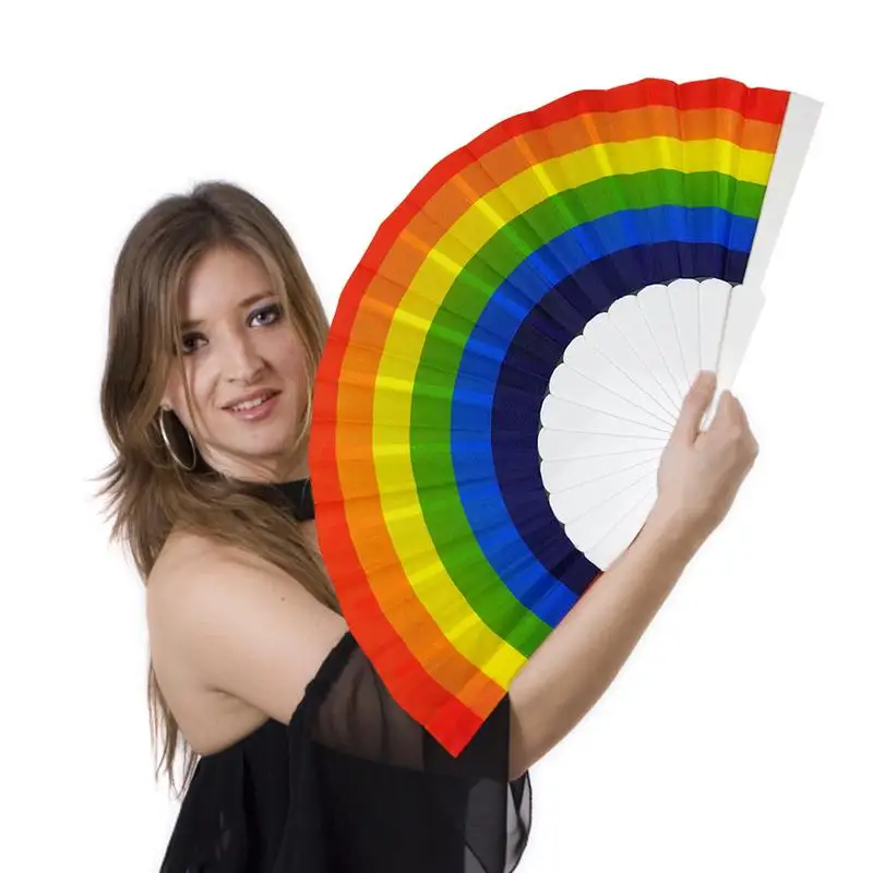 Dúhové ručné skladacie Fanking Fan Španielsko Veľké skladacie ručné fanúšikovstvo prenosné pre tanečné umenie Dancer Svadobná dekorácia dekorácia