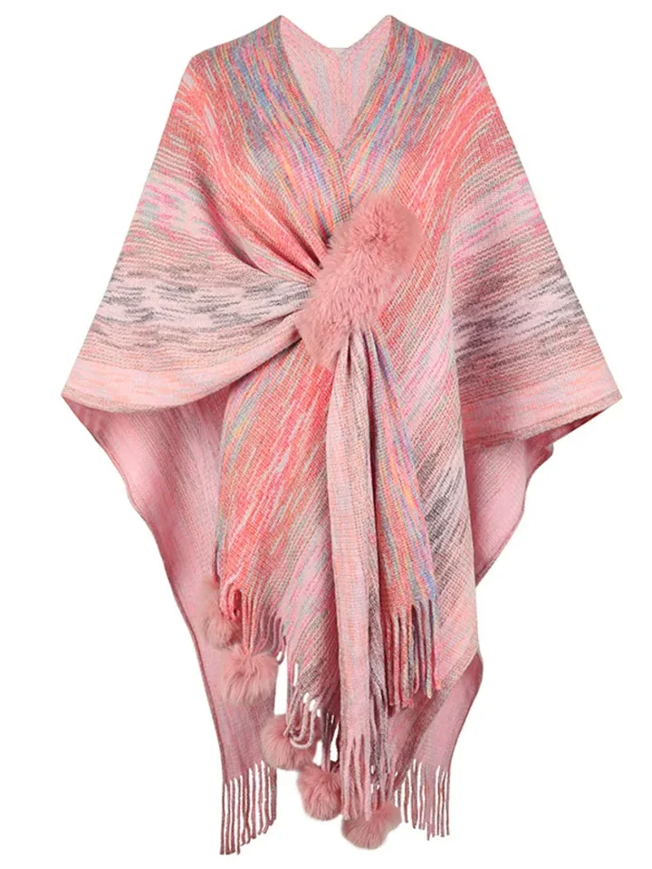 Dúhový pruhovaný plech Poncho pletený kabát Shawl Shawl Women Autumn Zima 2023