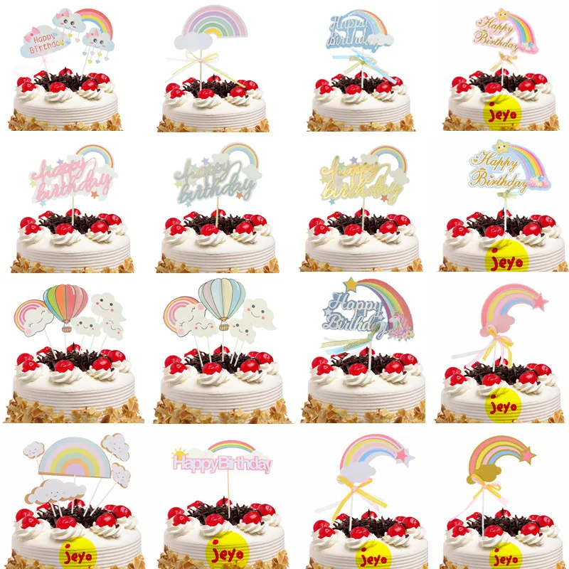 Dúhový tortu topper deti všetko najlepšie k narodeninám Mohol by byť pásky Moon Cupcake Toppers Vlajky Cake pečenie bábätká Party