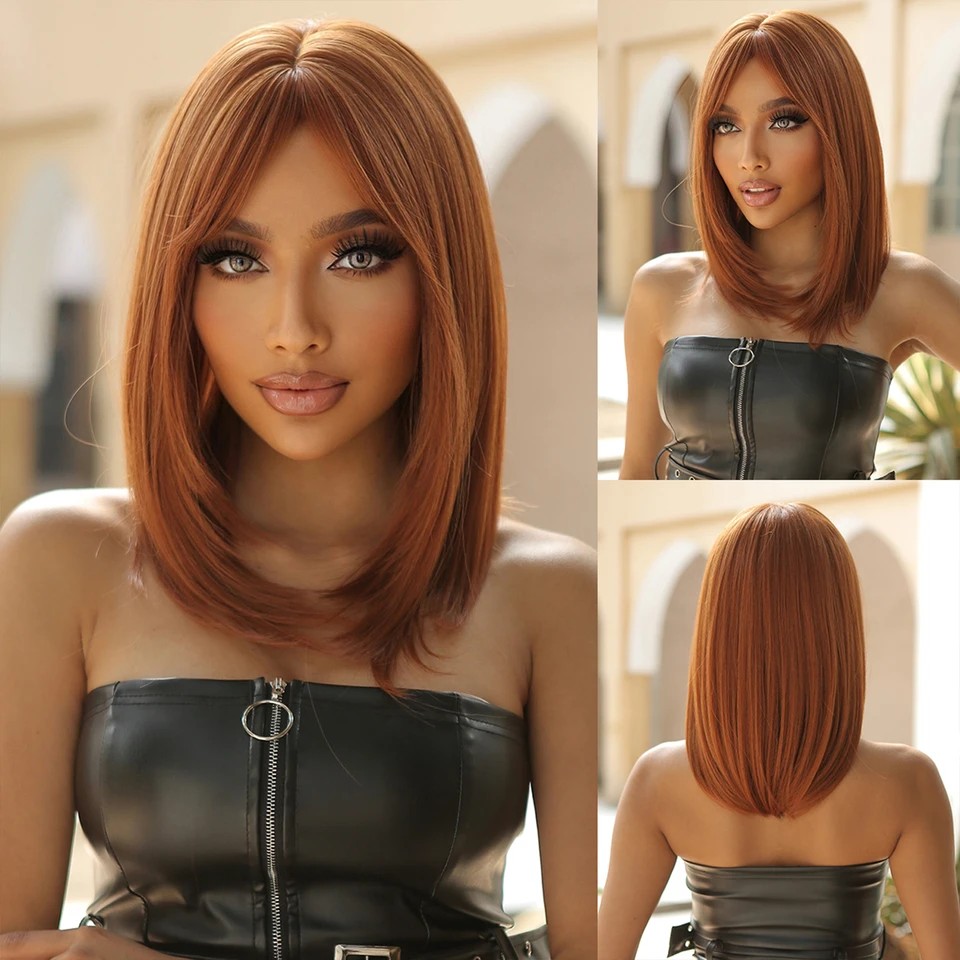 Dĺžka dĺžky ramien Syntetické parochne krátke rovné oranžové hnedé parochňu s meďou s ranou pre čierne ženy afro vlasy denne odolné voči teplu