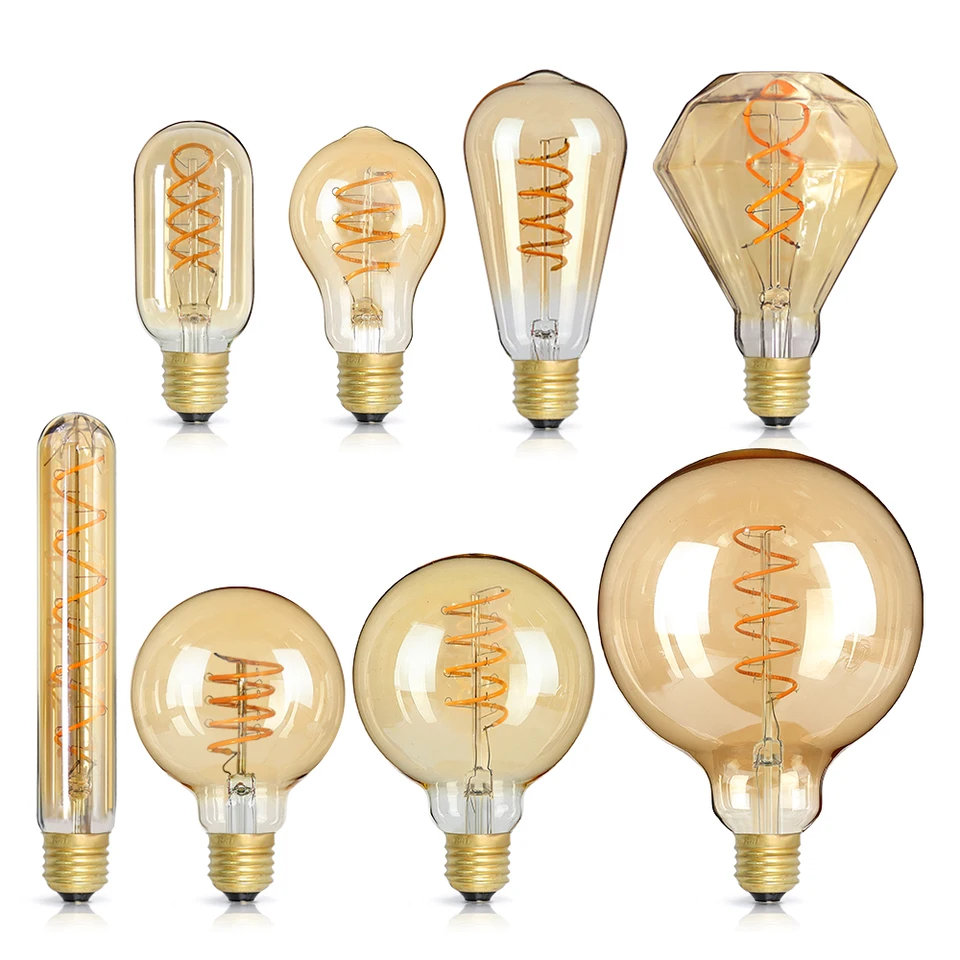 E14 E27 Retro LED špirálové vlákno žiarovky 4W Warm Yellow 220V C35 A60 T45 ST64 T185 T225 G80 G95 G125 Vintage Edison Lamp Lamp