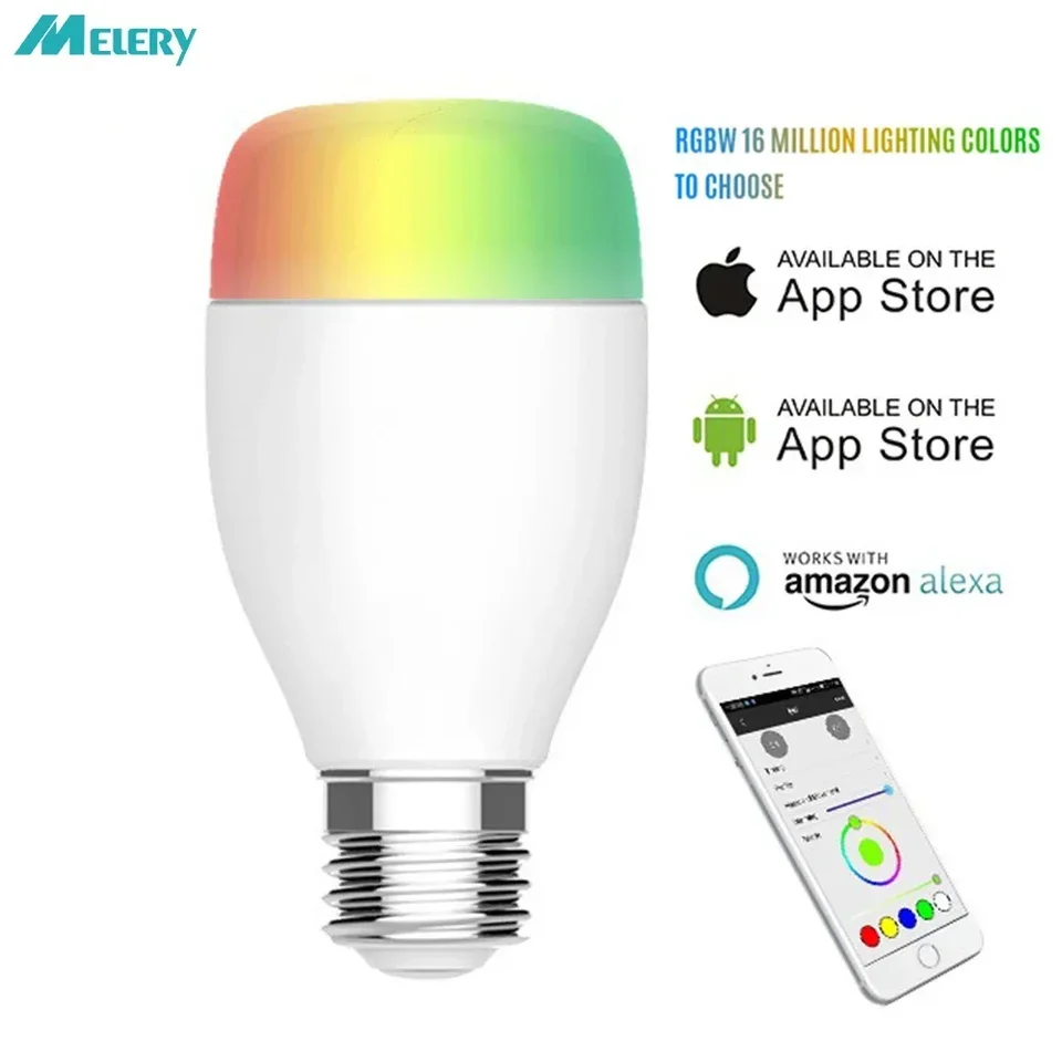 E26 E27 WiFi inteligentná LED žiarovka 7W Ball Lamp Strelec RBGW viacfarebná farba Zmena hlasového diaľkového ovládania od Alexa Google Home