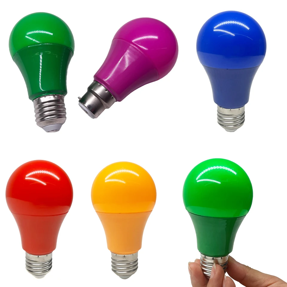 E27 B22 LED Globe Žiarovka A60 5W DECHODNÁ Svetlo červená modrá žltá ružová ružová fialová pomarančová svetlo pre domácu párty dekorácie 110V 220V