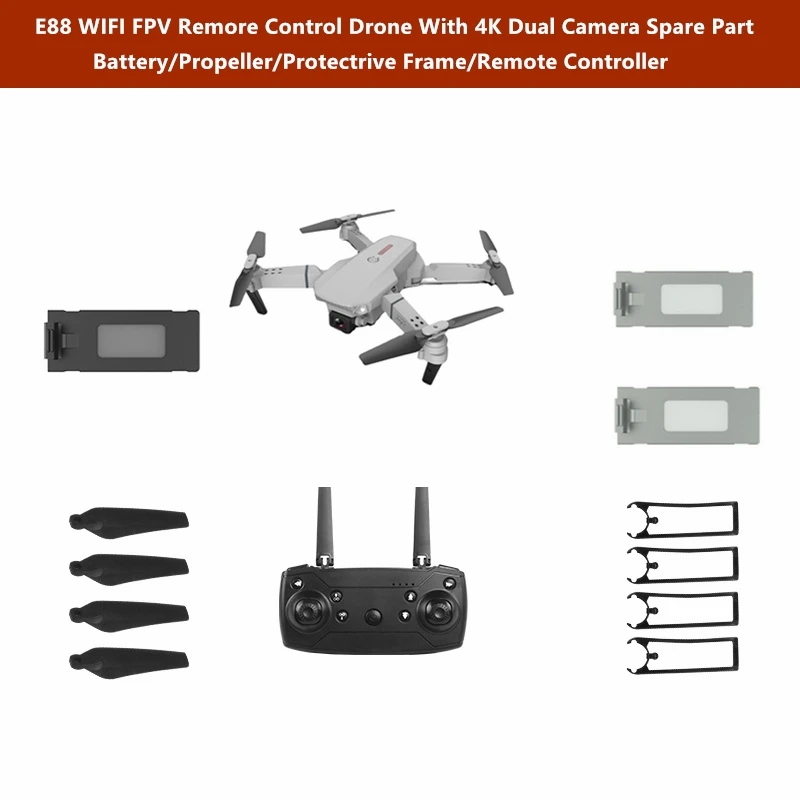 E88 E8-8 4K HD HD DRON DRON DRON PARTURA ČASŤ 3,7V batérie/vrtule/diaľkový ovládač/ochranný rám pre E88 E8-8 RC DRON