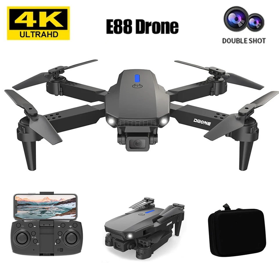 E88 Pro Dron 4K Profesionálny HD Duálny kamera so širokouhlým uhlom kamery RC Lietadlo Hight Hold Mode Flowable Arm Hrace vrtuľníka