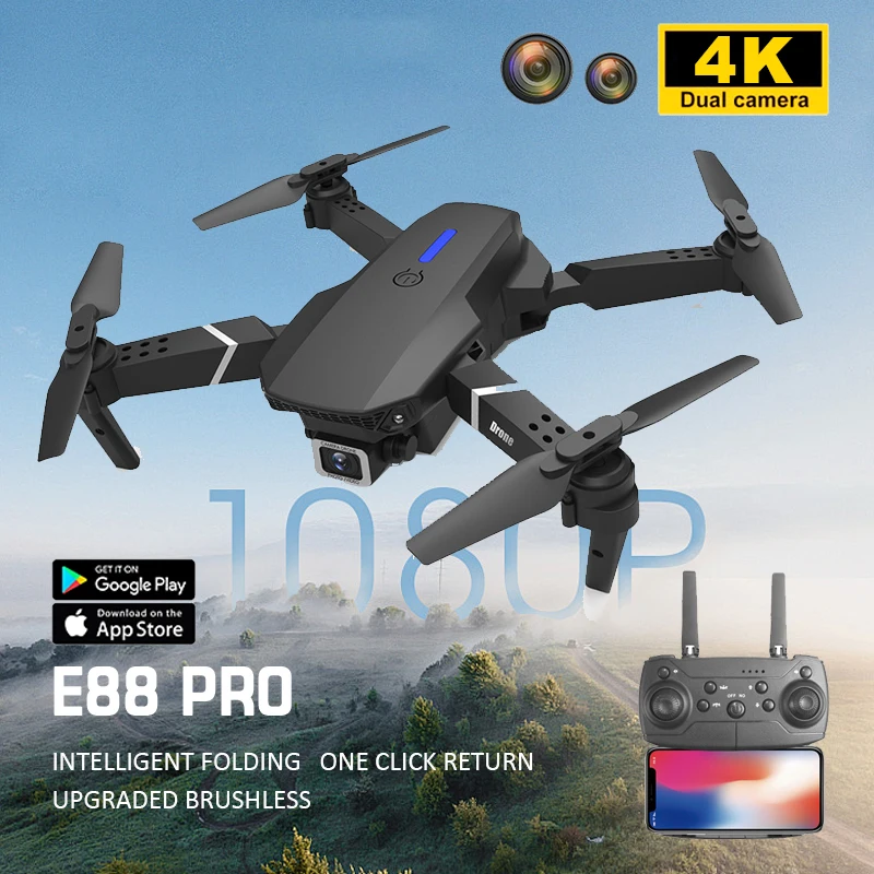 E88 Pro Mini Dron Drone Brushless Motor Flow Optický tok Dron Modernizácia Verzia E88 Drones RC QuadCopter Drones Kid Hračky Darčeky