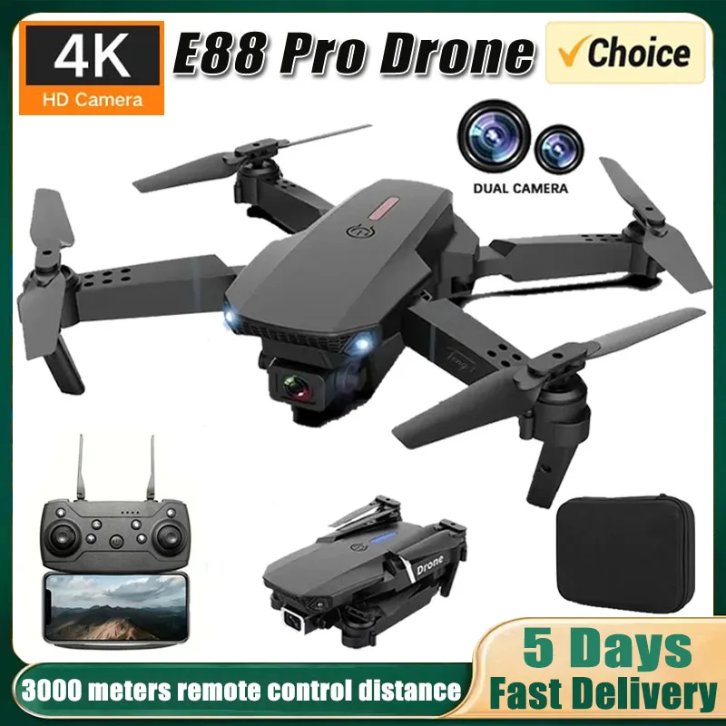 E88PRO RC DRONE 4K Professin s 1080p širokouhlým uhlom dvojitého HD fotoaparátu Skladateľný RC vrtuľník WiFi FPV Hold záspar Sell Darček